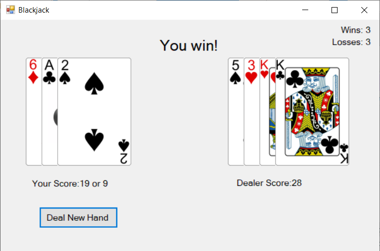 Picture showcasing the blackjack program.