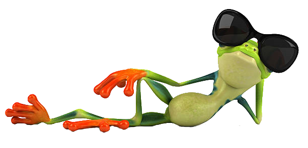 A super cool frog wearing sunglasses and kicking back, ready to welcome any visitors to this website.